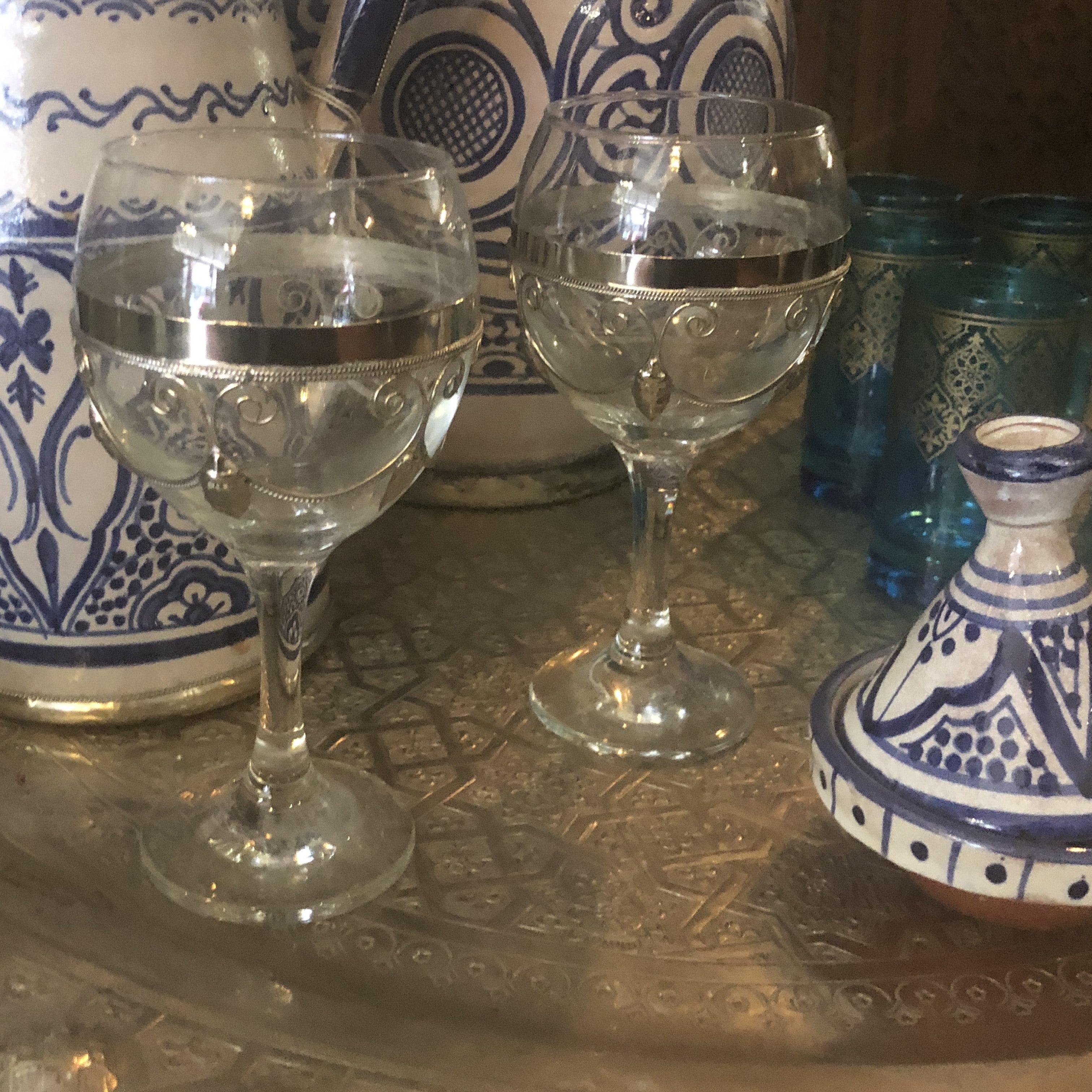 Moroccan Wine Glasses with Silver Embellishment - Set of 6
