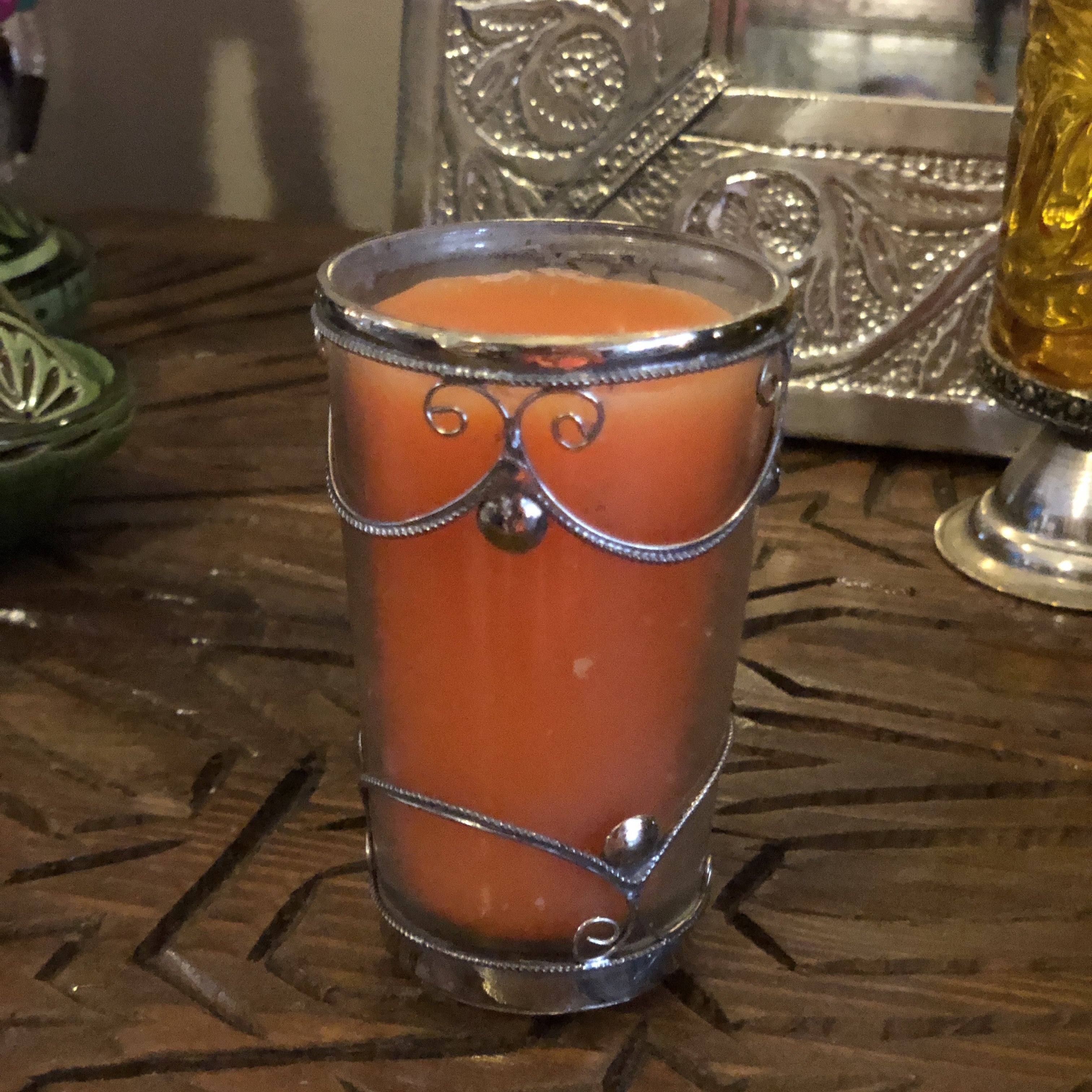 Glass Candle with Tassel and Silver Embellishments - Pair