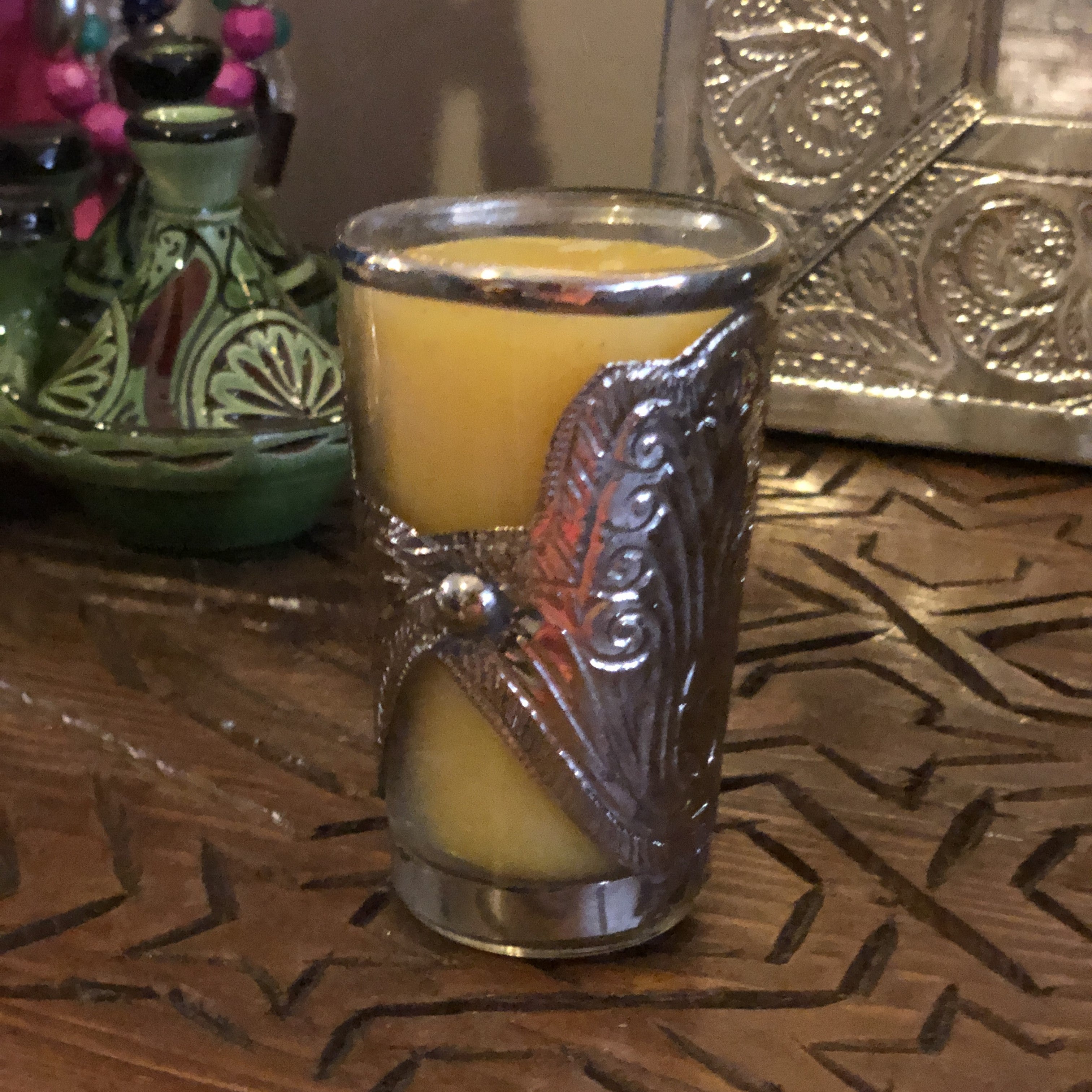 Glass Candle with Tassel and Silver Embellishments - Pair