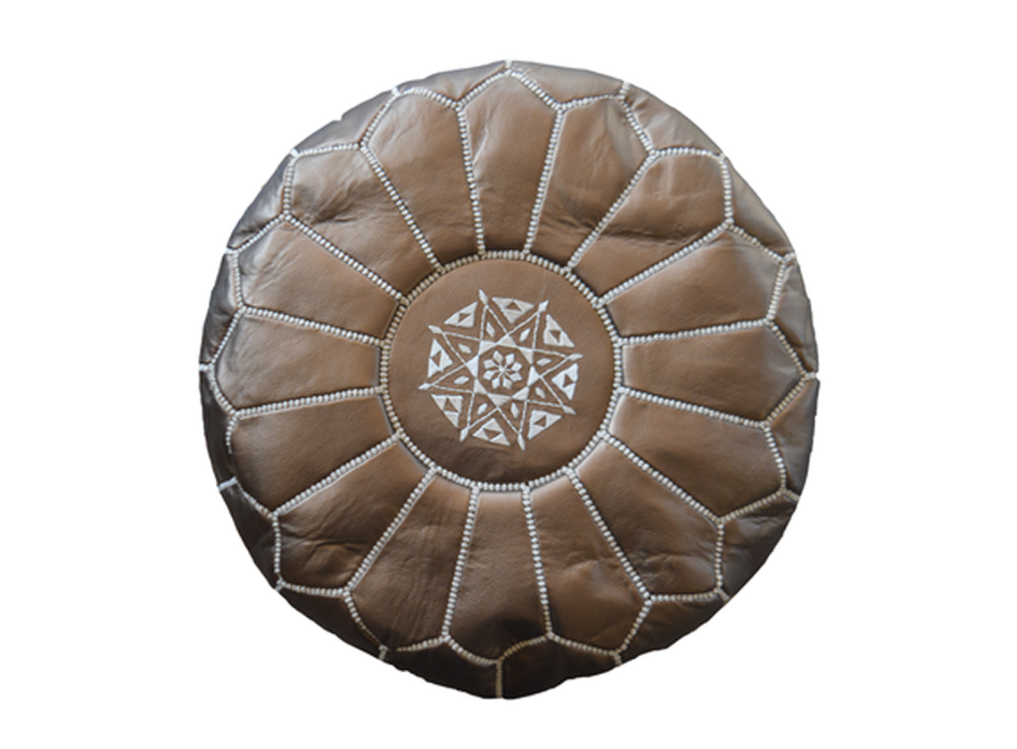 Moroccan Leather Pouffe in Copper