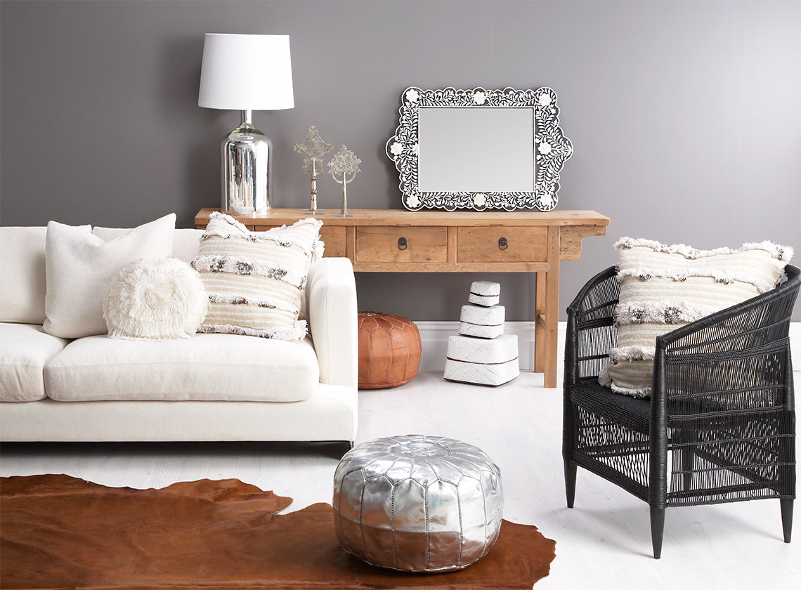 Moroccan Pouffe in Silver