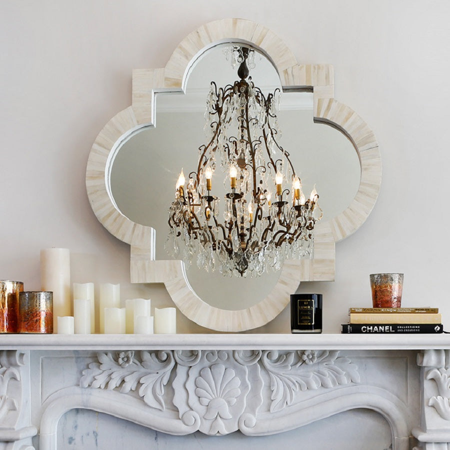 Bone Inlay Quatrefoil Mirror in Natural
