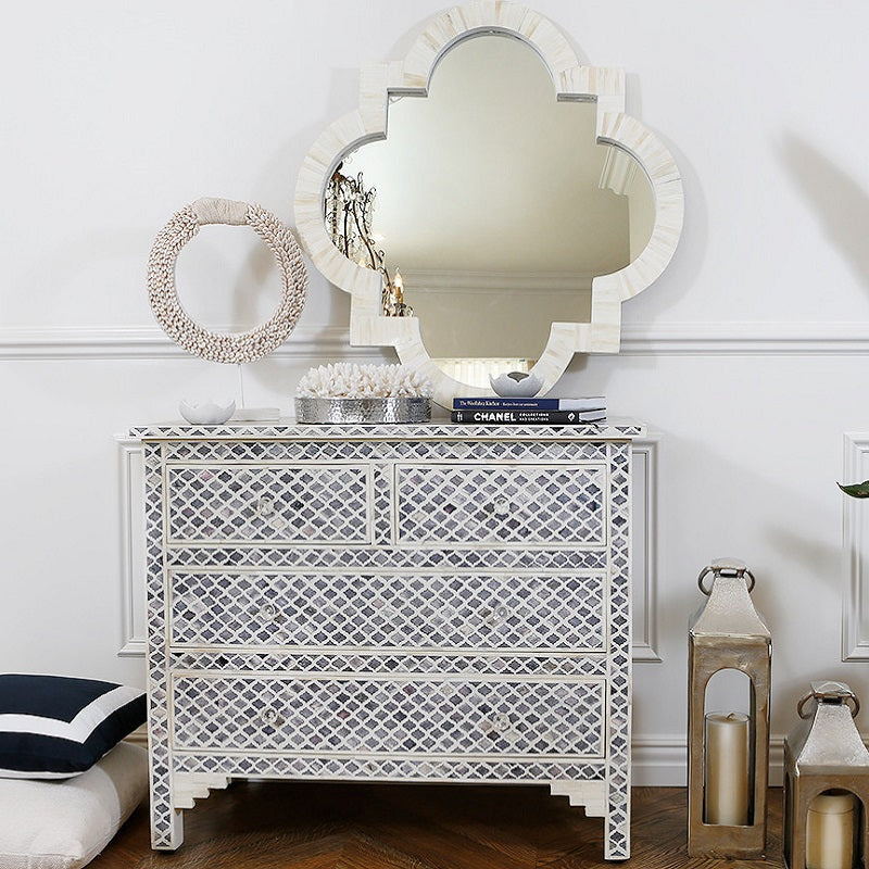 Bone Inlay Quatrefoil Mirror in Natural