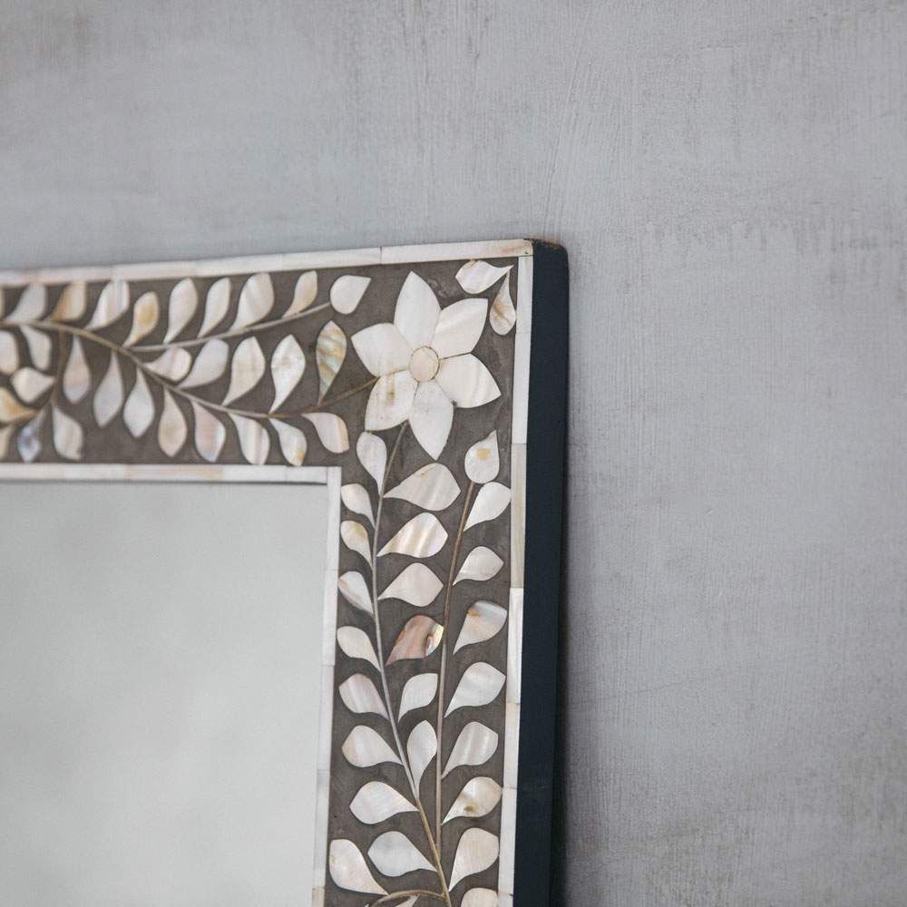 Mother of Pearl Floor Mirror in Grey