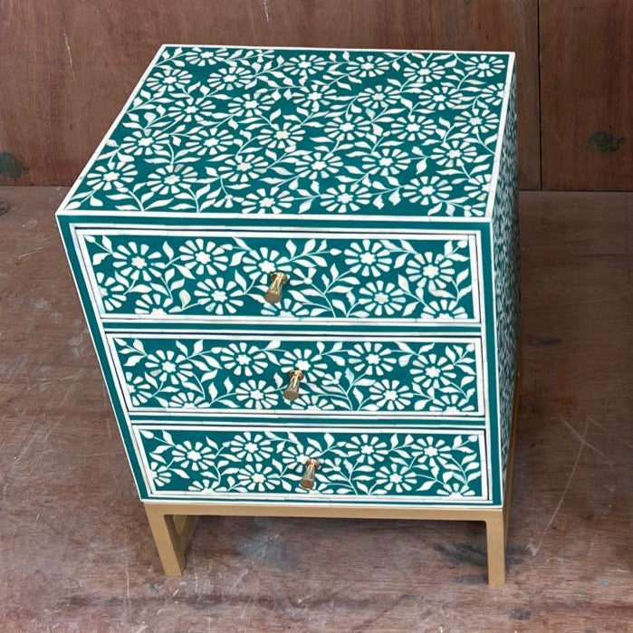 Bone Inlay 3 Drawer Bedside Chest in Slate