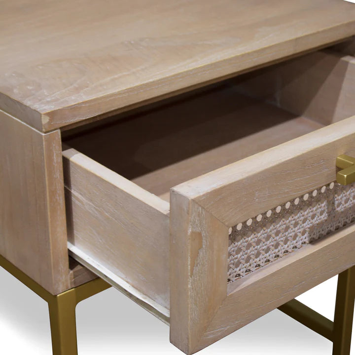 Aranga Timber & Rattan Bedside Table