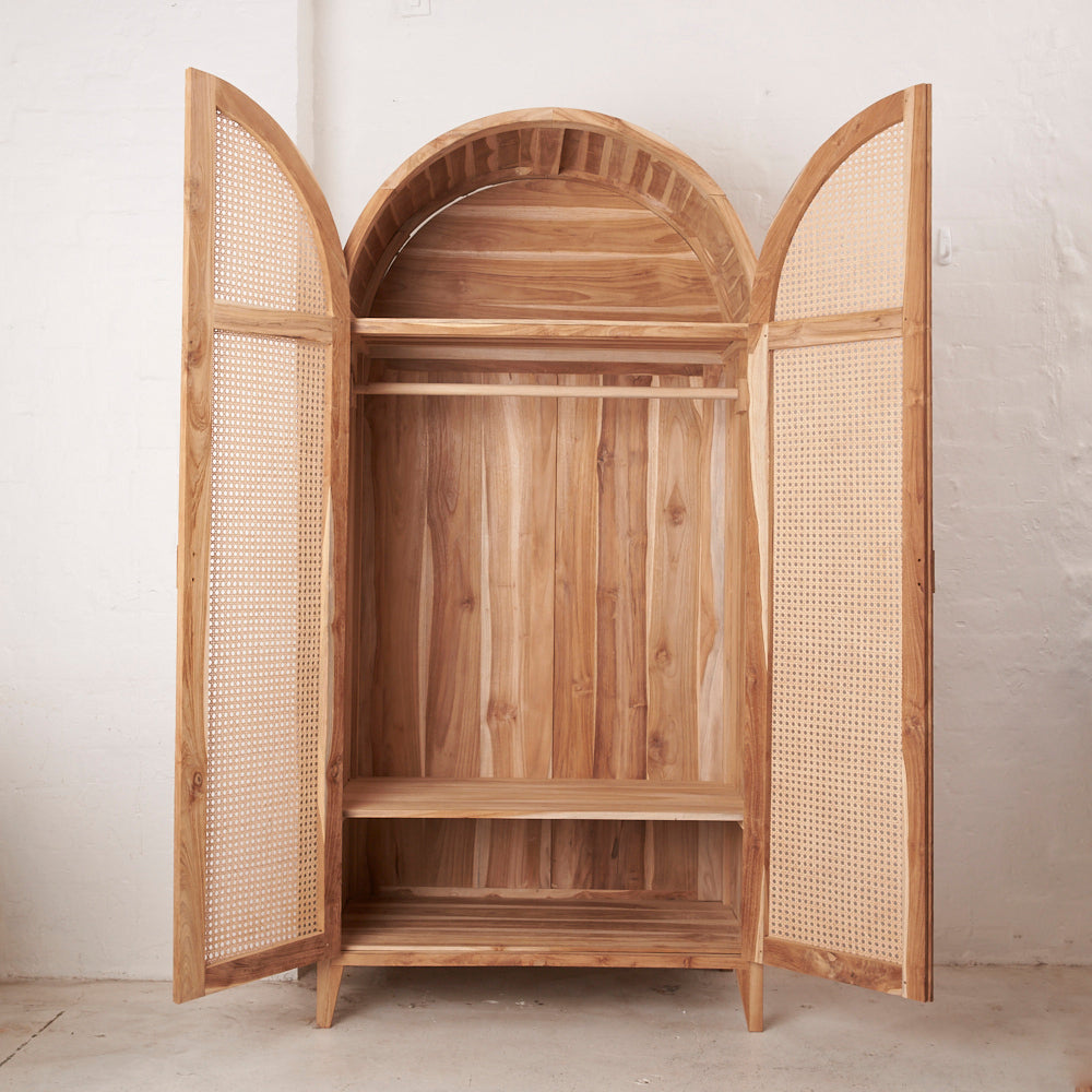 Navah Rattan and Teak Rounded Wardrobe