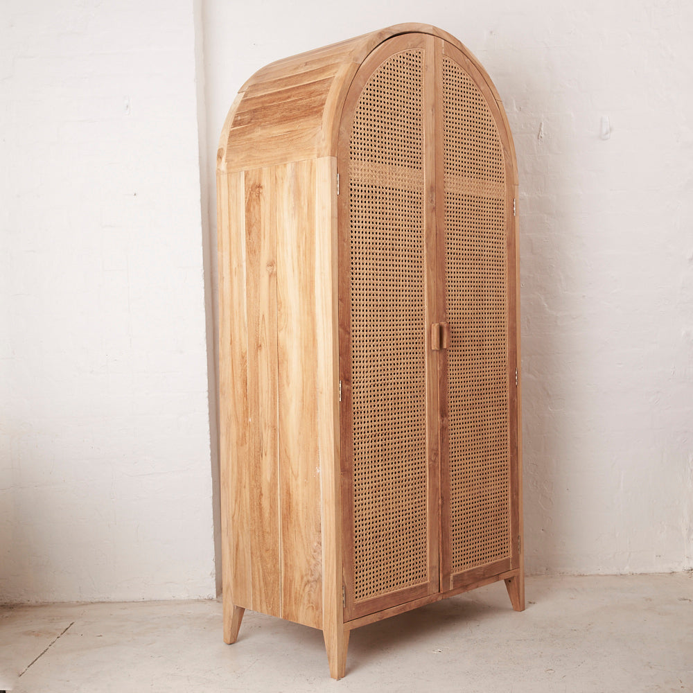 Navah Rattan and Teak Rounded Wardrobe