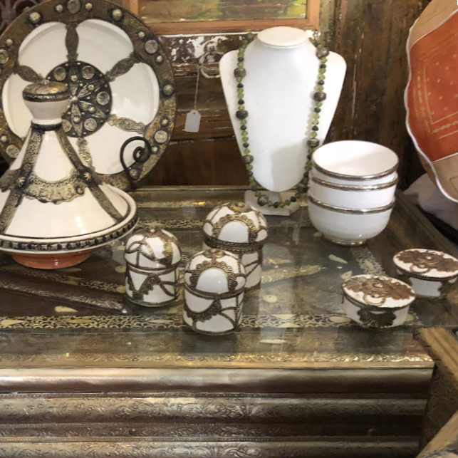 Safi Bowl with Silver Nickel Embellishments in White