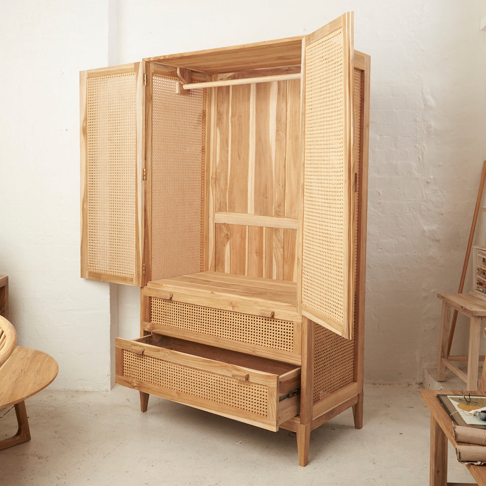 Nilsen Rattan and Teak Wardrobe