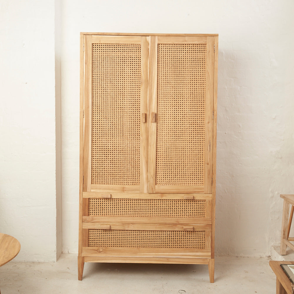 Nilsen Rattan and Teak Wardrobe