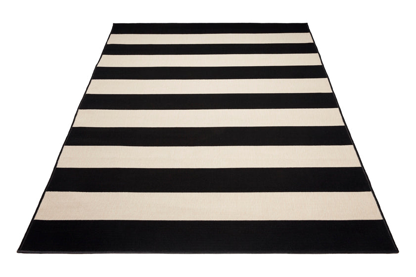 Nyoma Striped Outdoor Rug in Black