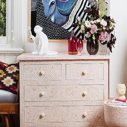 Bone Inlay 4 Drawer Chest in Chevron Black