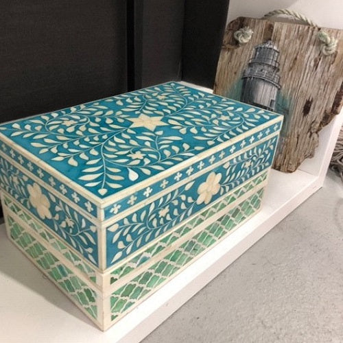 Zohi Interiors Signature Collection : Bone Inlay Large Box in Moroccan /Emerald