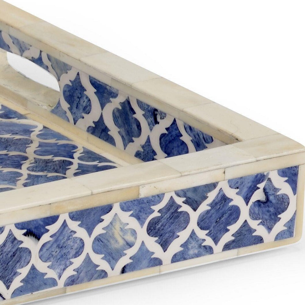 Bone Inlay Rectangular Tray in Quatrefoil/Indigo