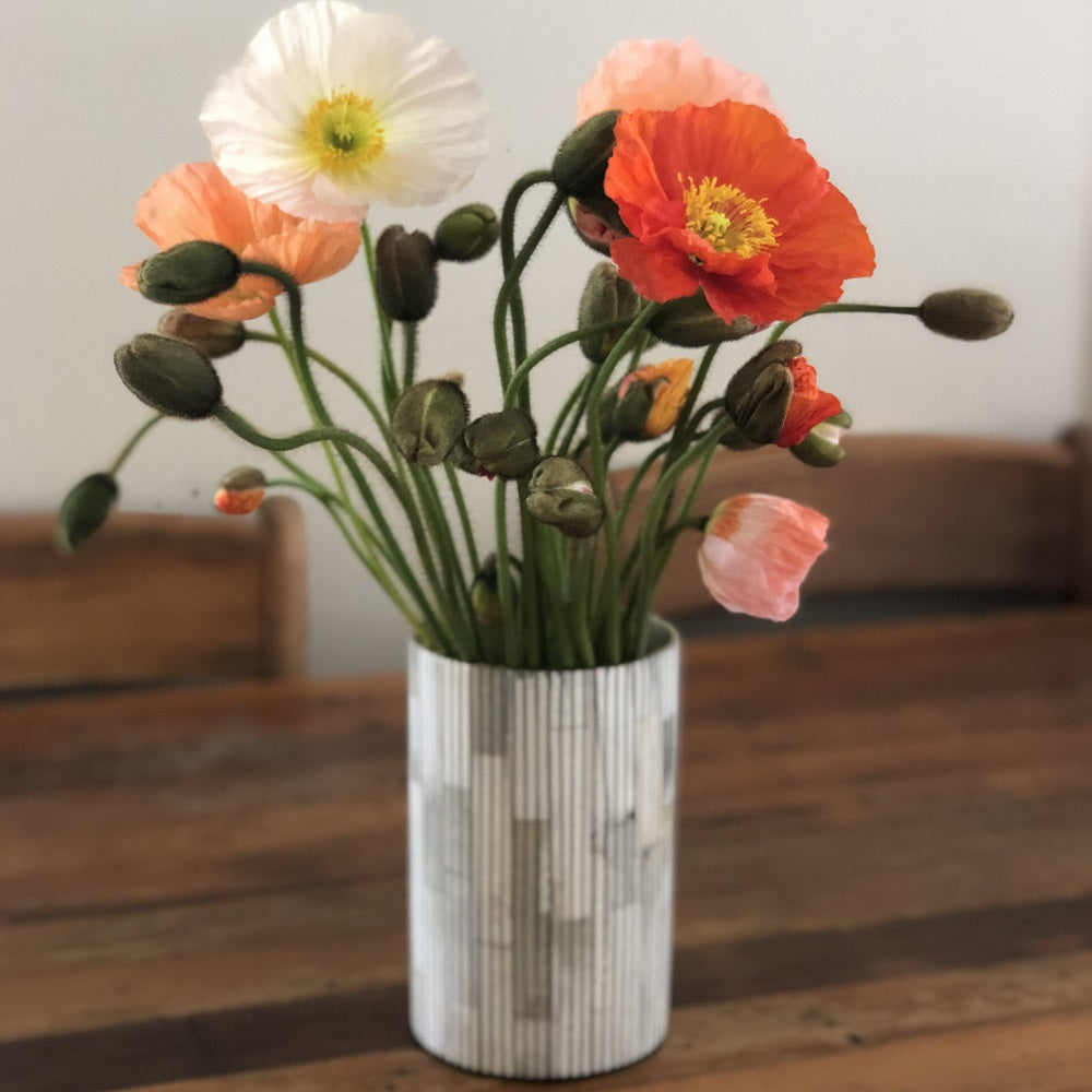 Bone Inlay Vase in Charcoal Stripe