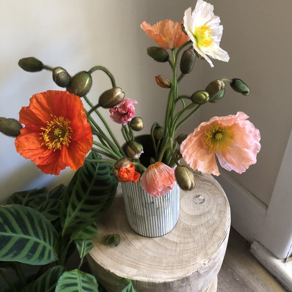 Bone Inlay Vase in Charcoal Stripe
