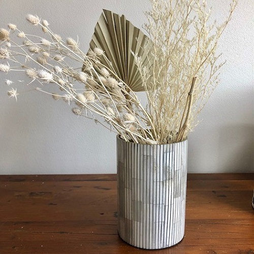 Bone Inlay Vase in Charcoal Stripe