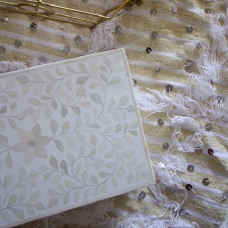 Zohi Interiors Signature Collection : Bone Inlay Large Box in Floral/White