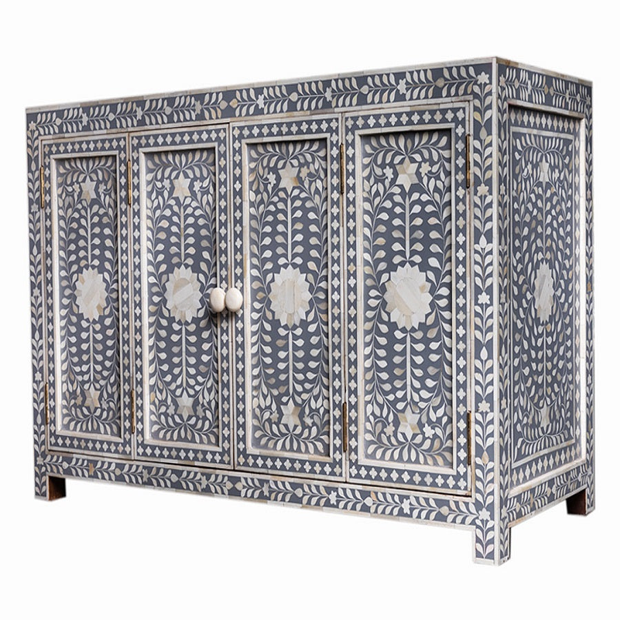 Bone Inlay Buffet with 4 Doors in Grey
