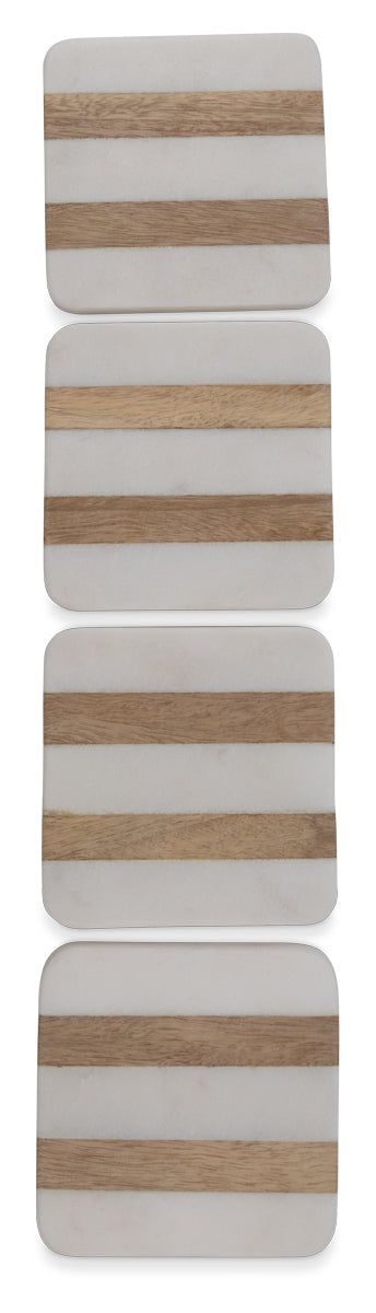 Stripes Marble & Timber Coasters - Set of 4