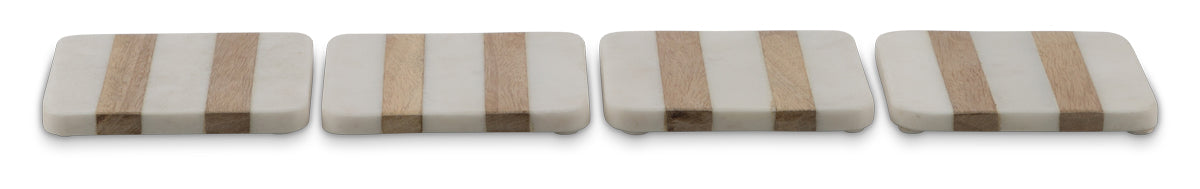 Stripes Marble & Timber Coasters - Set of 4