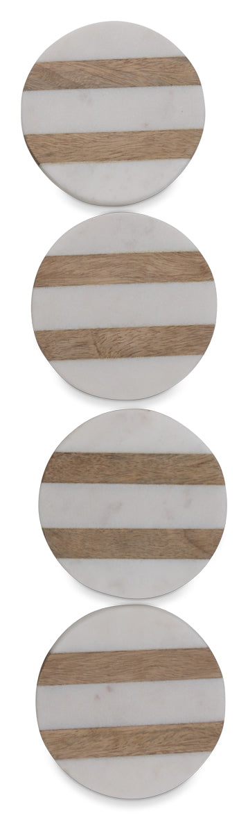 Stripes Marble & Timber Coasters - Set of 4