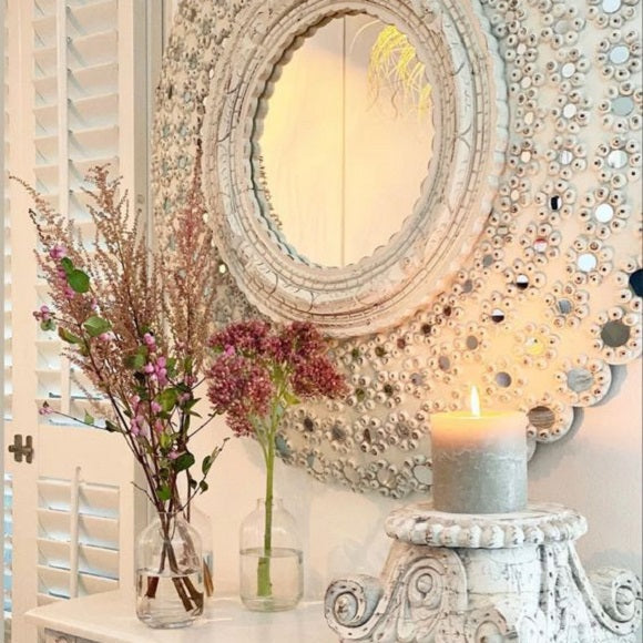 Peacock Mirror in White Wash