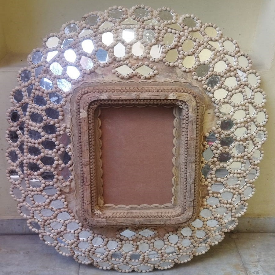 Peacock Mirror in White Wash