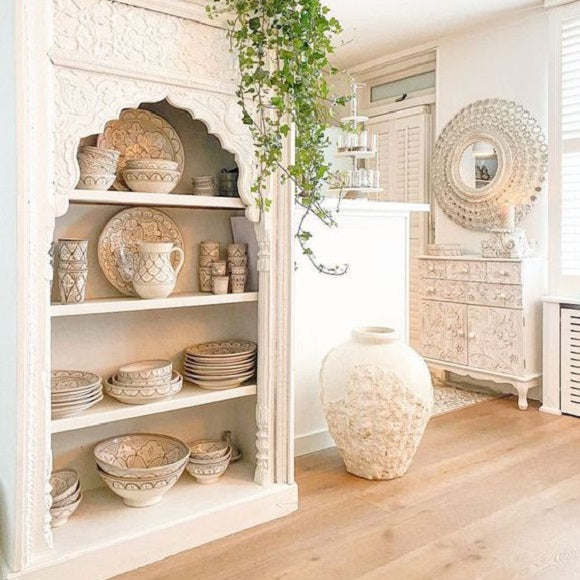 Peacock Mirror in White Wash