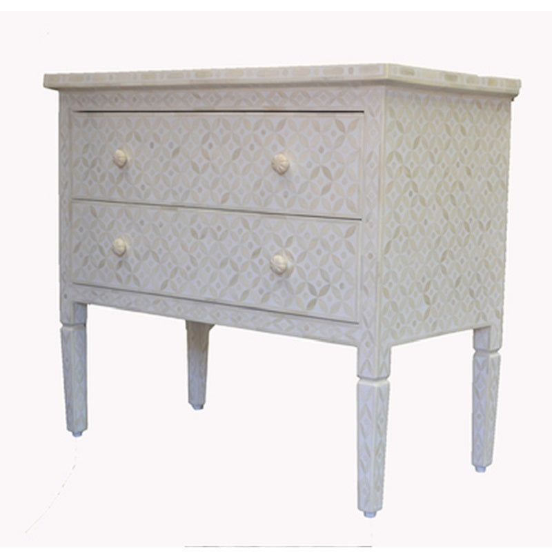 Bone Inlay Eye Design 2 Drawer Dresser in White