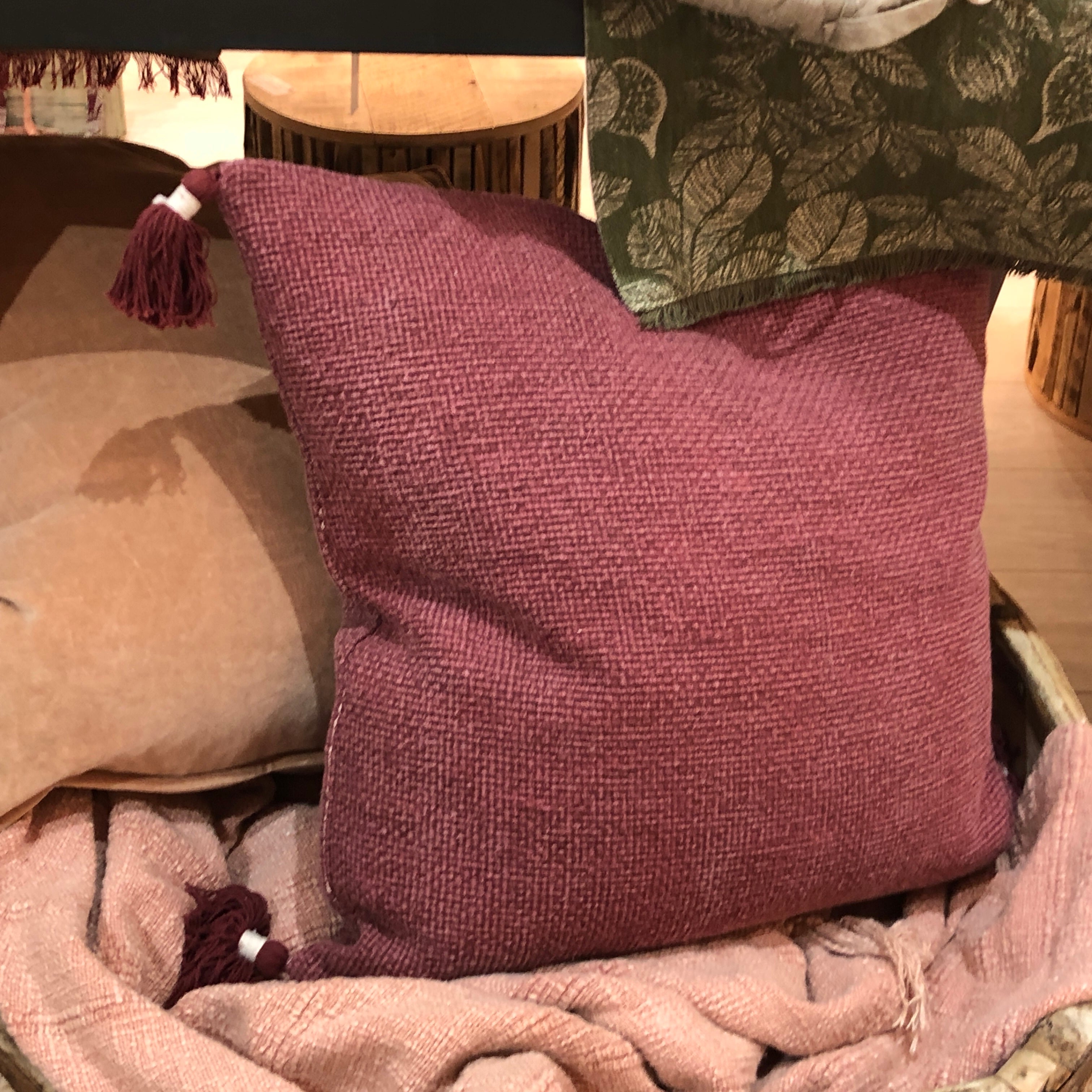 Basketweave Square Cushion in Crimson (Pair) - Warehouse Sale