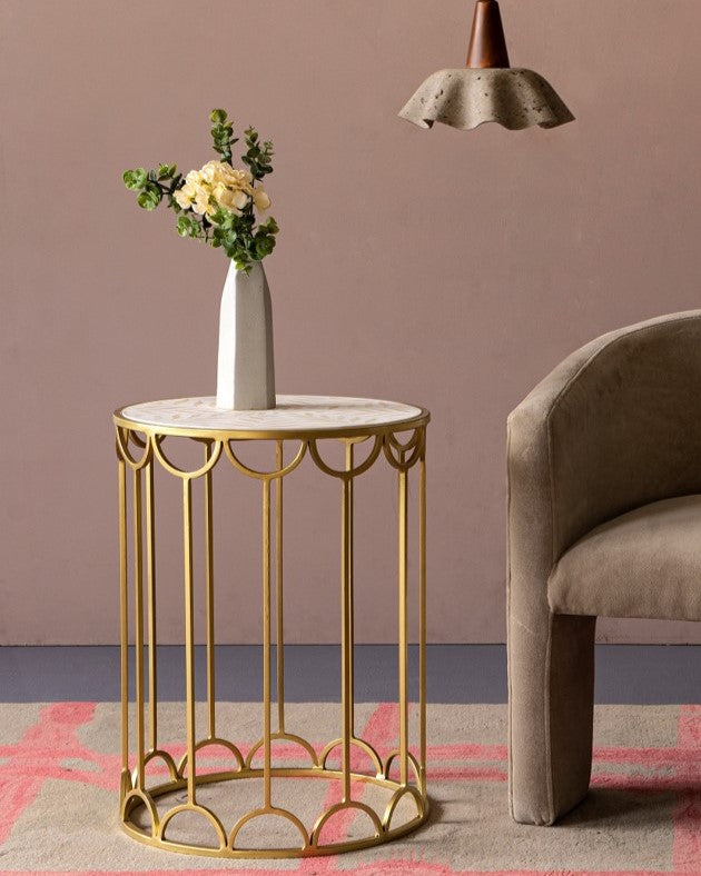 Arrows Bone Inlay Side Table in Grey