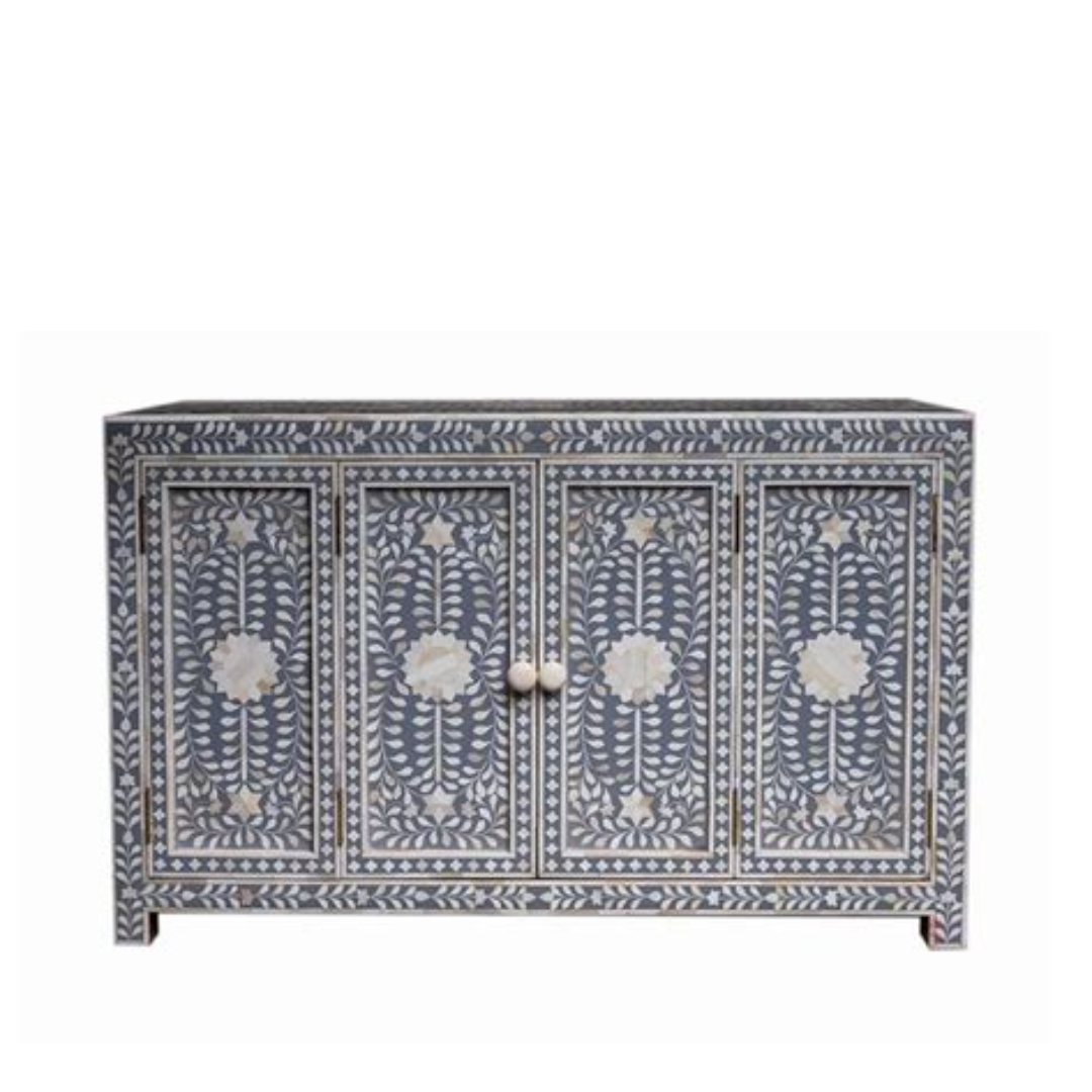 Bone Inlay Buffet with 4 Doors in Grey