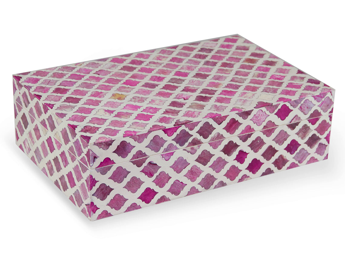 Zohi Interiors Signature Collection : Bone Inlay Large Box in Marrakech/Raspberry