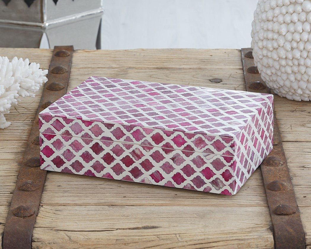 Zohi Interiors Signature Collection : Bone Inlay Large Box in Marrakech/Raspberry