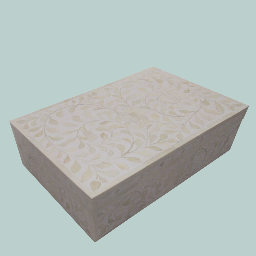 Zohi Interiors Signature Collection : Bone Inlay Large Box in Floral/White