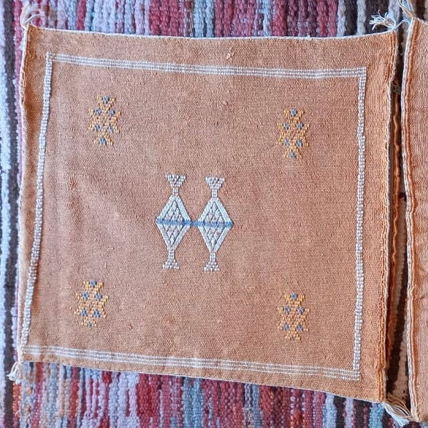 Genuine Moroccan Cactus Silk Pillow in Ochre