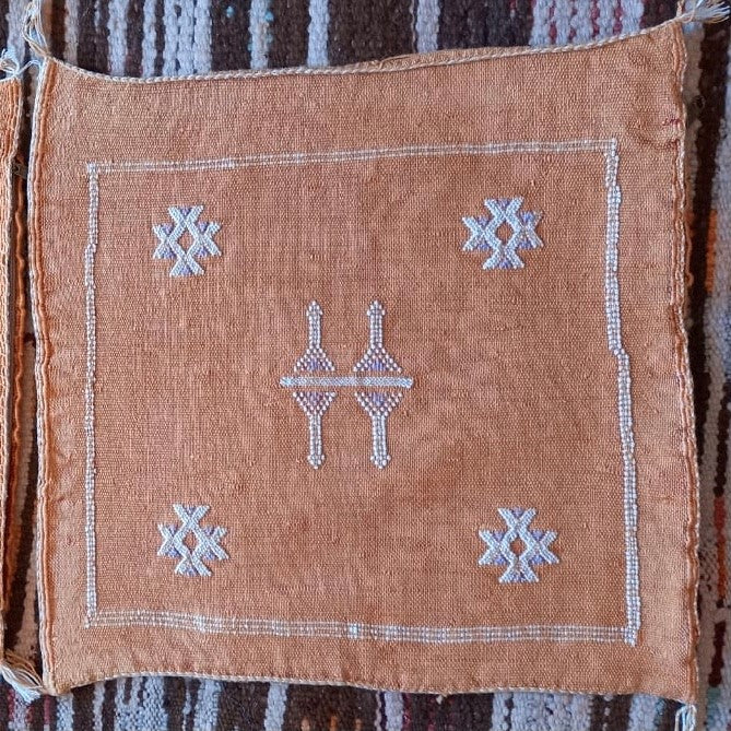 Genuine Moroccan Cactus Silk Pillow in Ochre