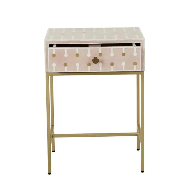 Brass Dot Bone Inlay Bedside in Rose