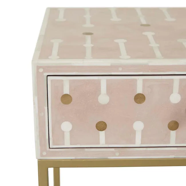 Brass Dot Bone Inlay Bedside in Rose