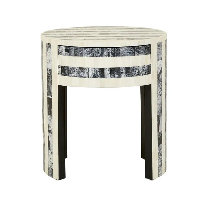 Bone Inlay Round Bedside Table in Black