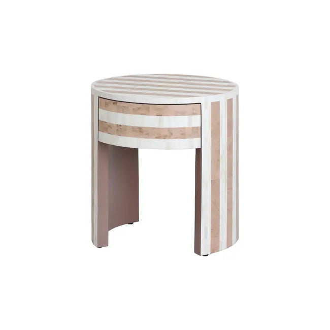 Bone Inlay Round Bedside Table in Natural