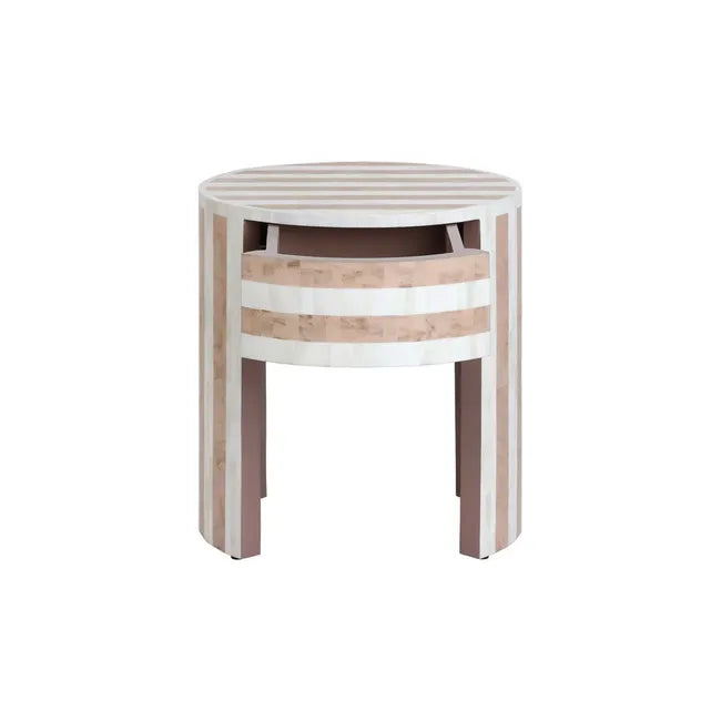 Bone Inlay Round Bedside Table in Natural
