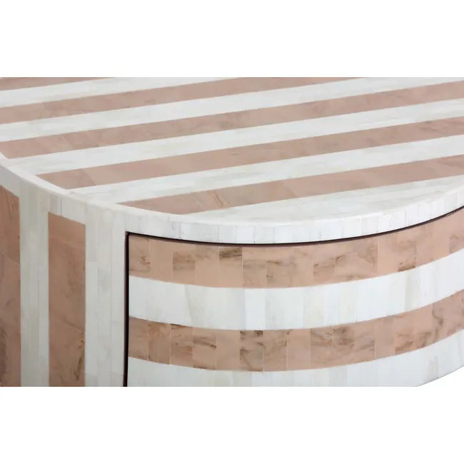 Bone Inlay Round Bedside Table in Natural