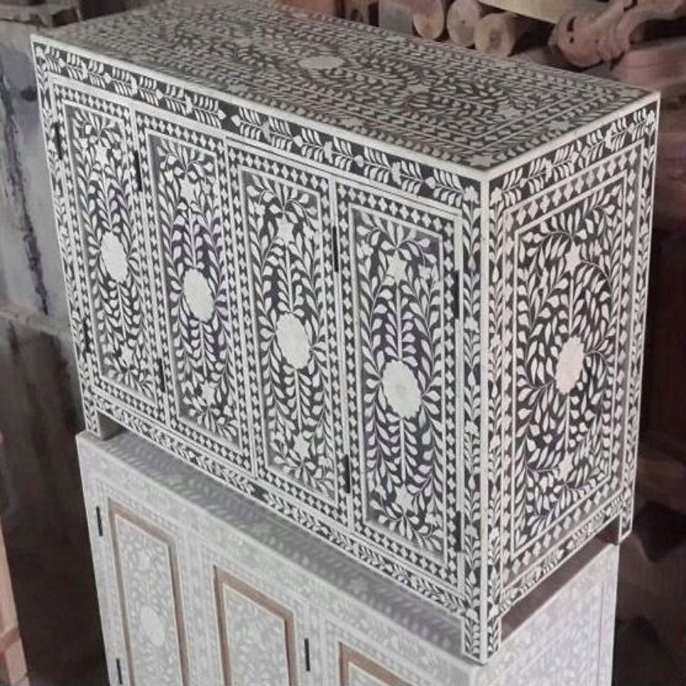 Bone Inlay Buffet with 4 Doors in Black