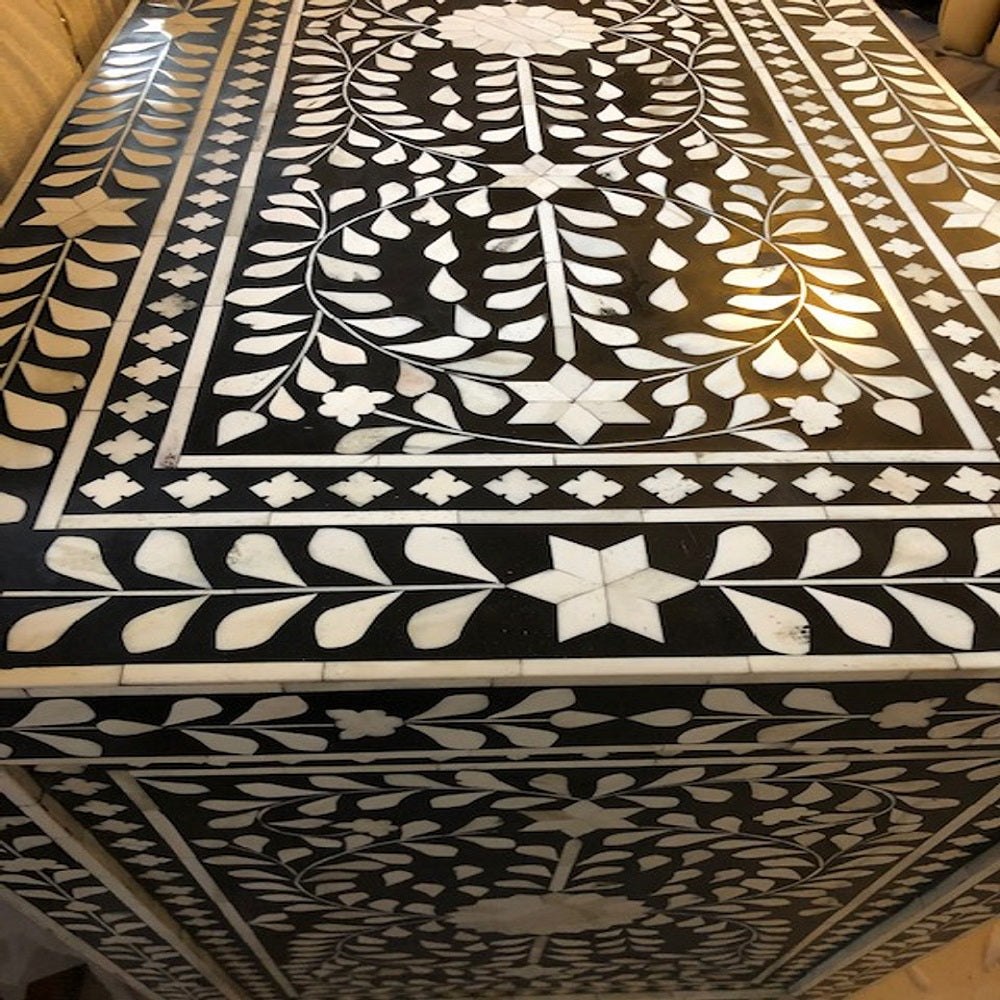 Bone Inlay Buffet with 4 Doors in Black