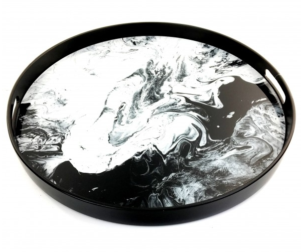 Sasso Black Marble Round Tray