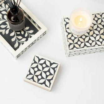 Manhattan Bone Inlay Coasters in Grey