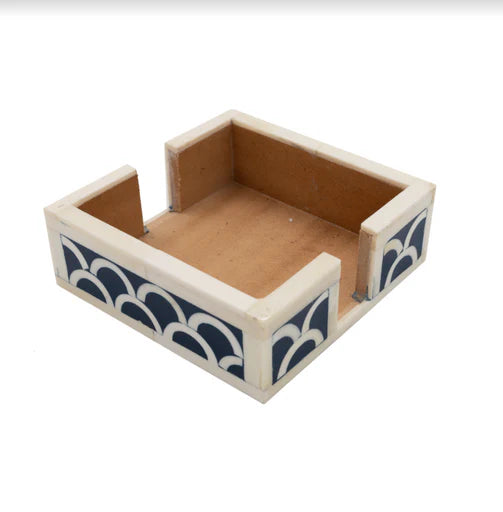Bone Inlay Coasters with Holder in Indigo